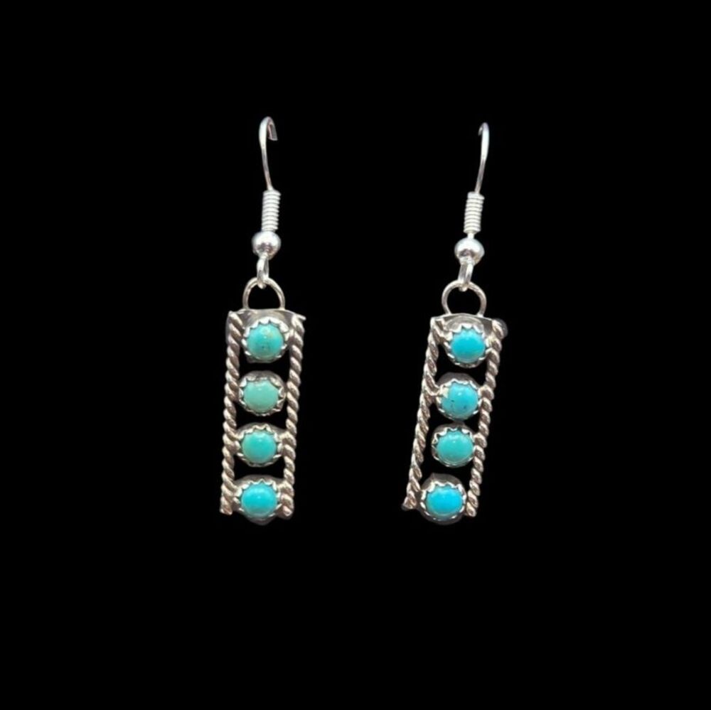 Sterling Silver Turquoise Bar Drop Earrings Southwestern Dangle